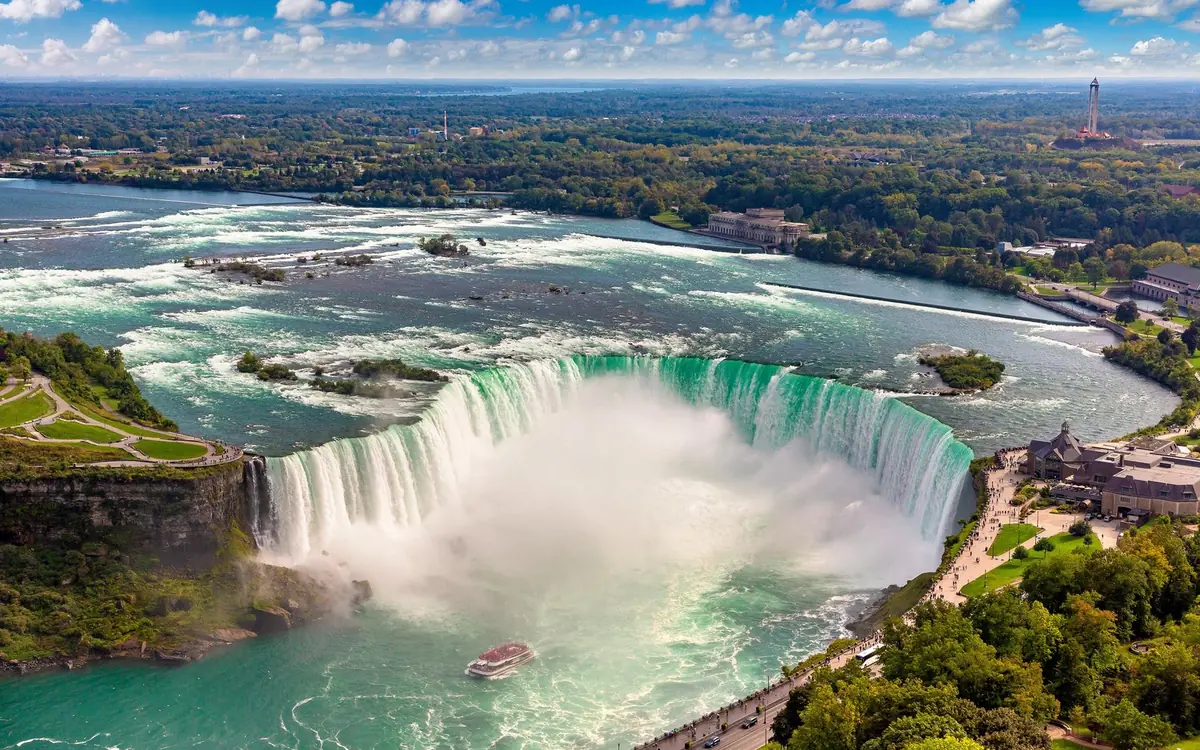 Niagara Falls and the gorge seen from a helicopter